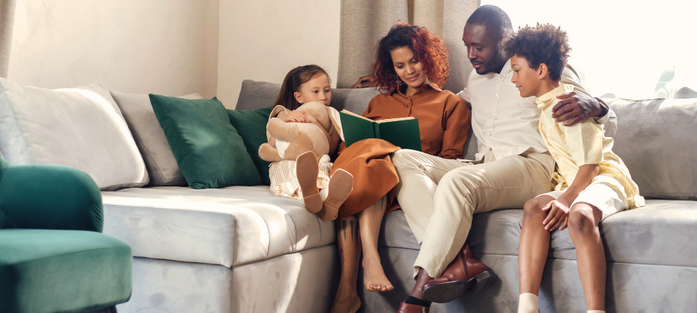 Foster family read a story